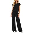 thumbnail image 2 of 2 Piece Sets for Women Sawvnm Women’s Fashion Solid-Color Round Neck Sleeveless Top Elastic Waist Pocket Pants Sets Black M, 2 of 7