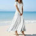 thumbnail image 2 of GEWSEY Women's Summer Boho Maxi Dresses Casual V Neck Short Sleeve A-line Empire Waist Long Flowy Beach Dress (White, S), 2 of 7