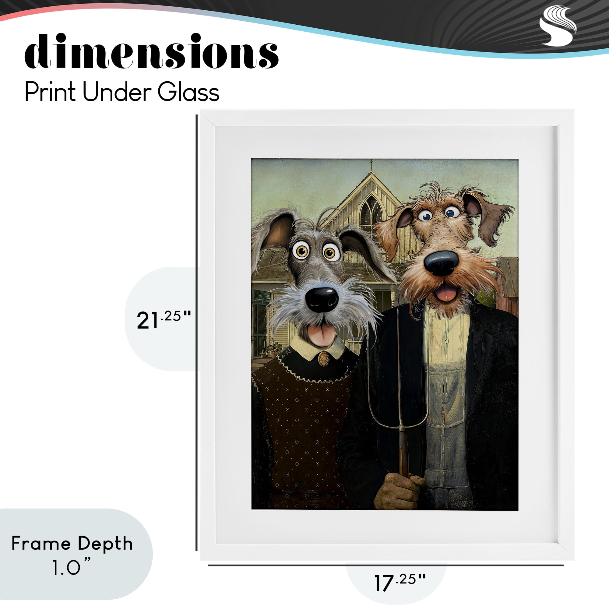 Stupell Industries American Gothic Pups White Framed Print Under Glass, design by Tina LeCour