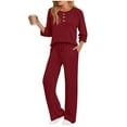 thumbnail image 5 of Women 2 Piece Lounge Sets Casual Ribbed Knit Long Sleeve Shirts Top Pants Loungewear Fall Outfits with Pockets, 5 of 6