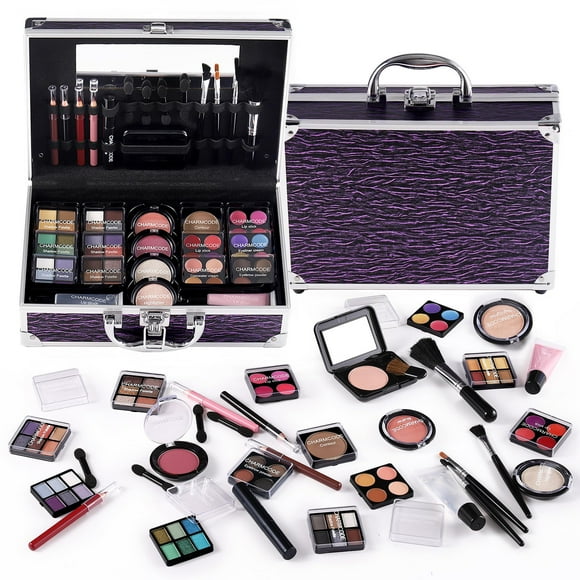 Estuche de maquillaje CHARMCODE Beauty Train con set de maquillaje, color morado