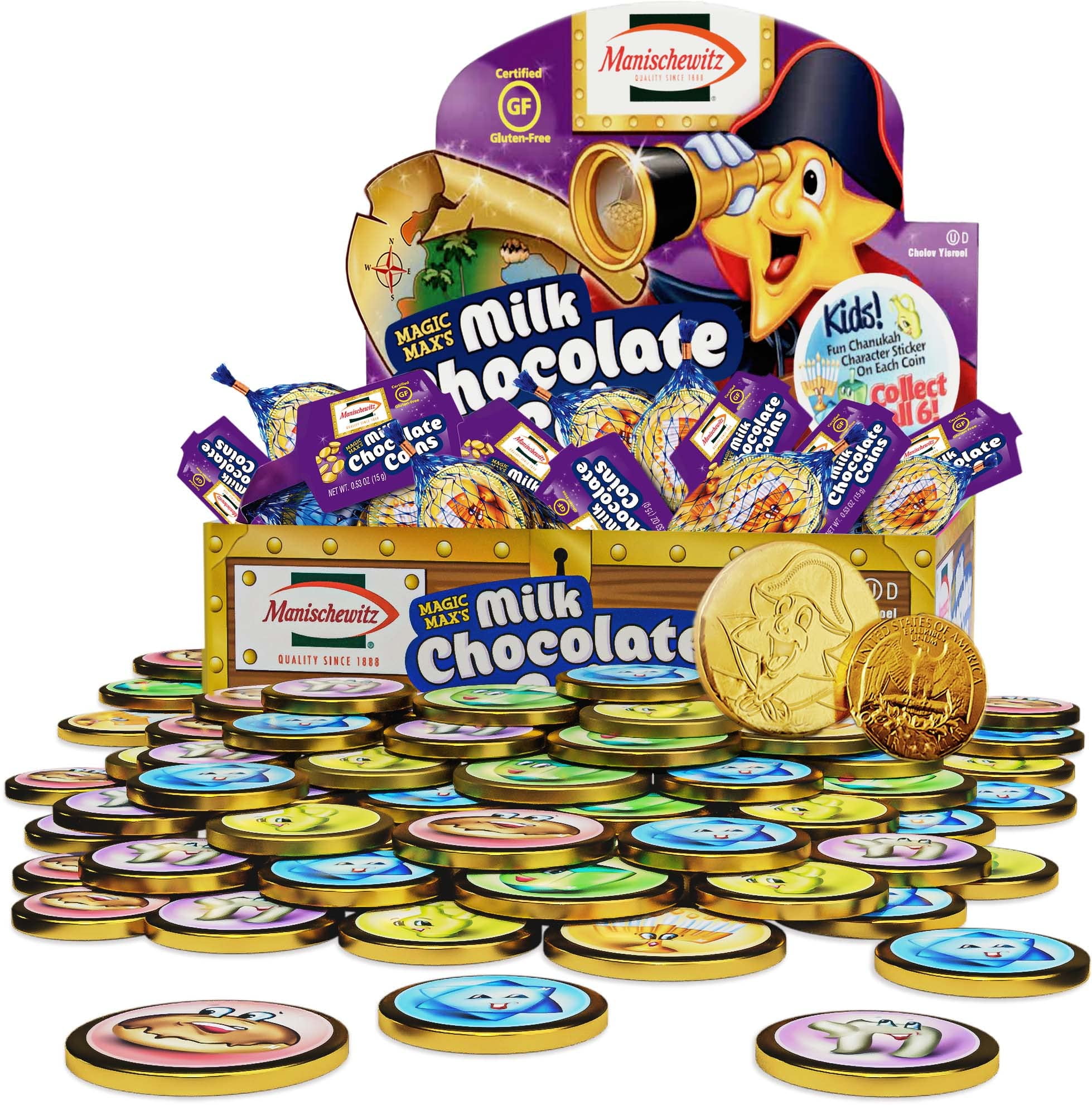 Hanukkah Gelt, Manischewitz Milk Chocolate Gold Coins, Box of 24 Mesh