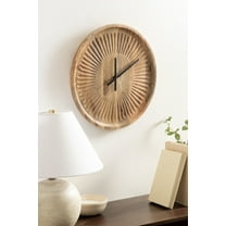 Kate and Laurel Grear Modern Numberless Round Wall Clock, 17 Inch Diameter, Natural Wood, Decorative Minimal Carved Wood Clock for Bedroom, Entryway, or Living Room Decor