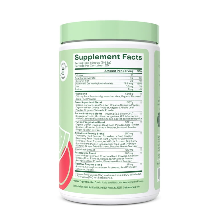 Bloom Nutrition Greens & Superfoods Powder, Watermelon, 25 Servings