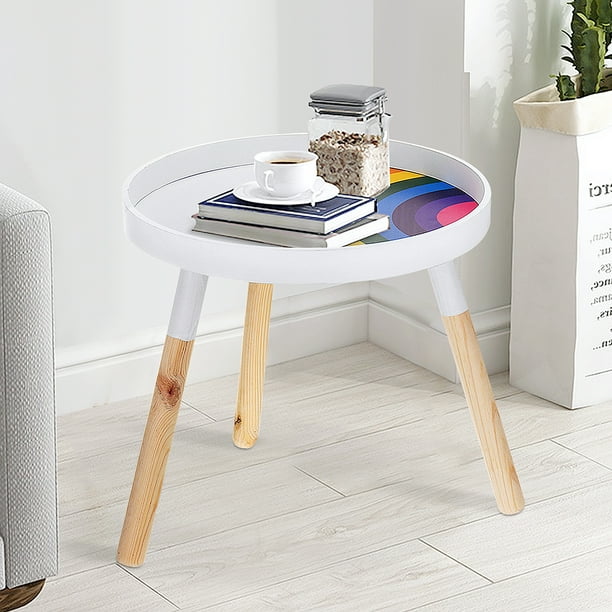 Round Side Table Wood Tea Indoor Outdoor Snack And Coffee Sofa For Living Room Nightstand Small Spaces Com Round Side Table Wood Tea, Small Round Side Table Dark Wood