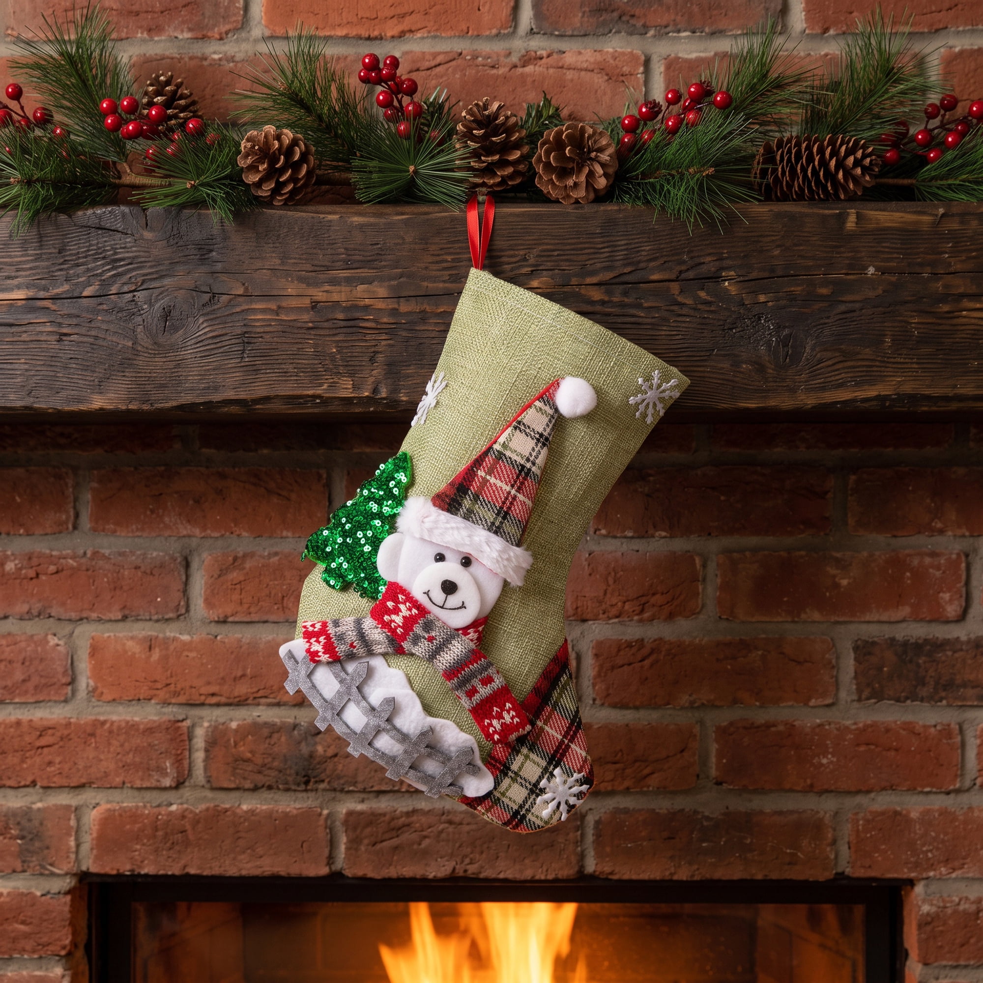 Unique Bargains Novelty Cartoon Christmas Stockings Assorted Garland Accents Green Bear 8"