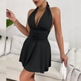 thumbnail image 6 of Women’s Halter V Neck Fit and Flare Mini Dress Backless Ruched Party Cocktail Skater Dress, 6 of 9