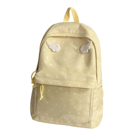 Cute Wing Polka Dot Backpack, Lightweight Dacron Student, Water Resistant Casual Daypack with Hidden Pockets for School Travel Outdoor Sports