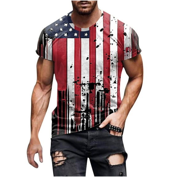 Cavosen T Shirts for Men Graphic Short Sleeve Crew Neck Trendy Patriotic Tee Red White and Blue Shirt Summer Basic Tops