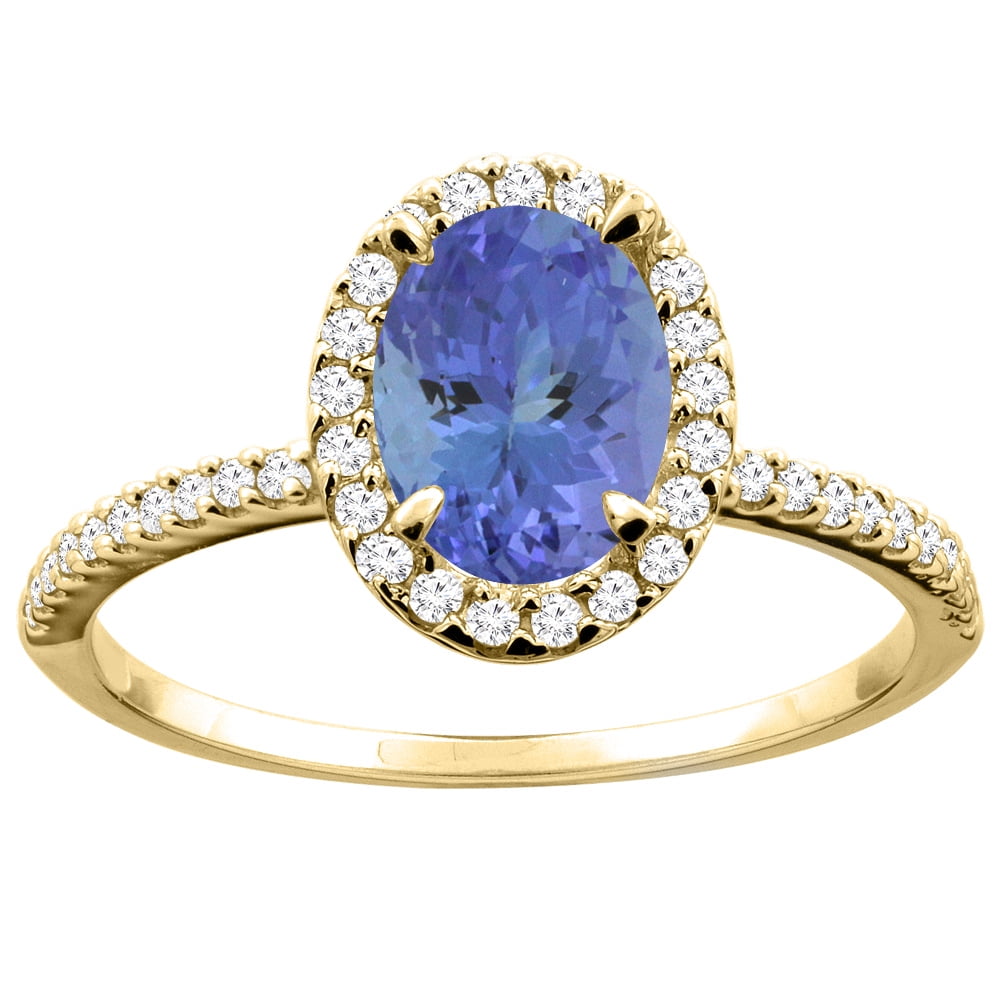 14K Yellow Gold Natural Tanzanite Ring Oval 8x6mm Diamond Accent, size 5.5 by Gabriella Gold