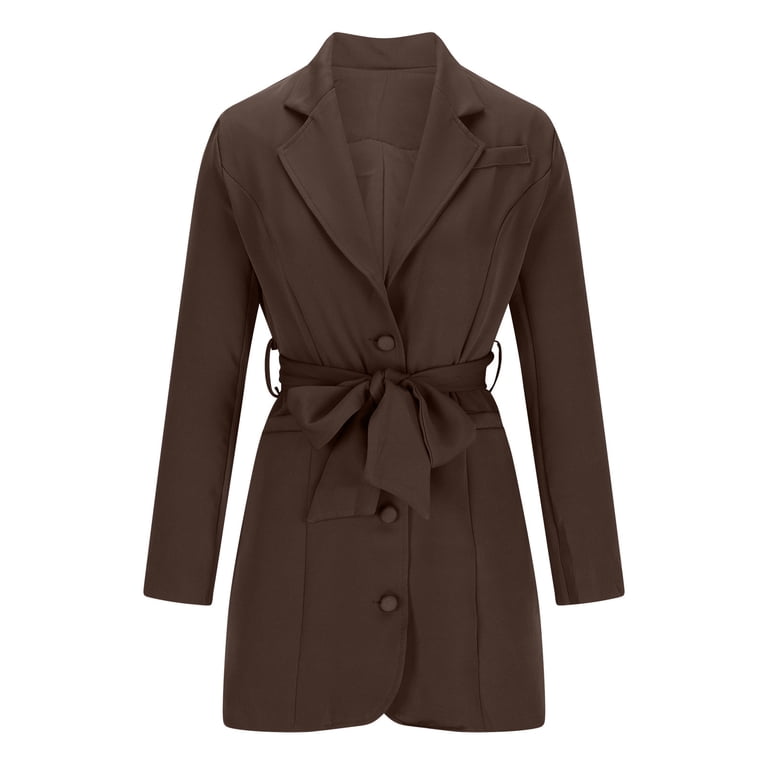 Blczomt Brown Holiday Dresses for Women 2025 Long Sleeve Dressy Casual Mini Shirt Dress Formal V Neck Loose Solid Dresses