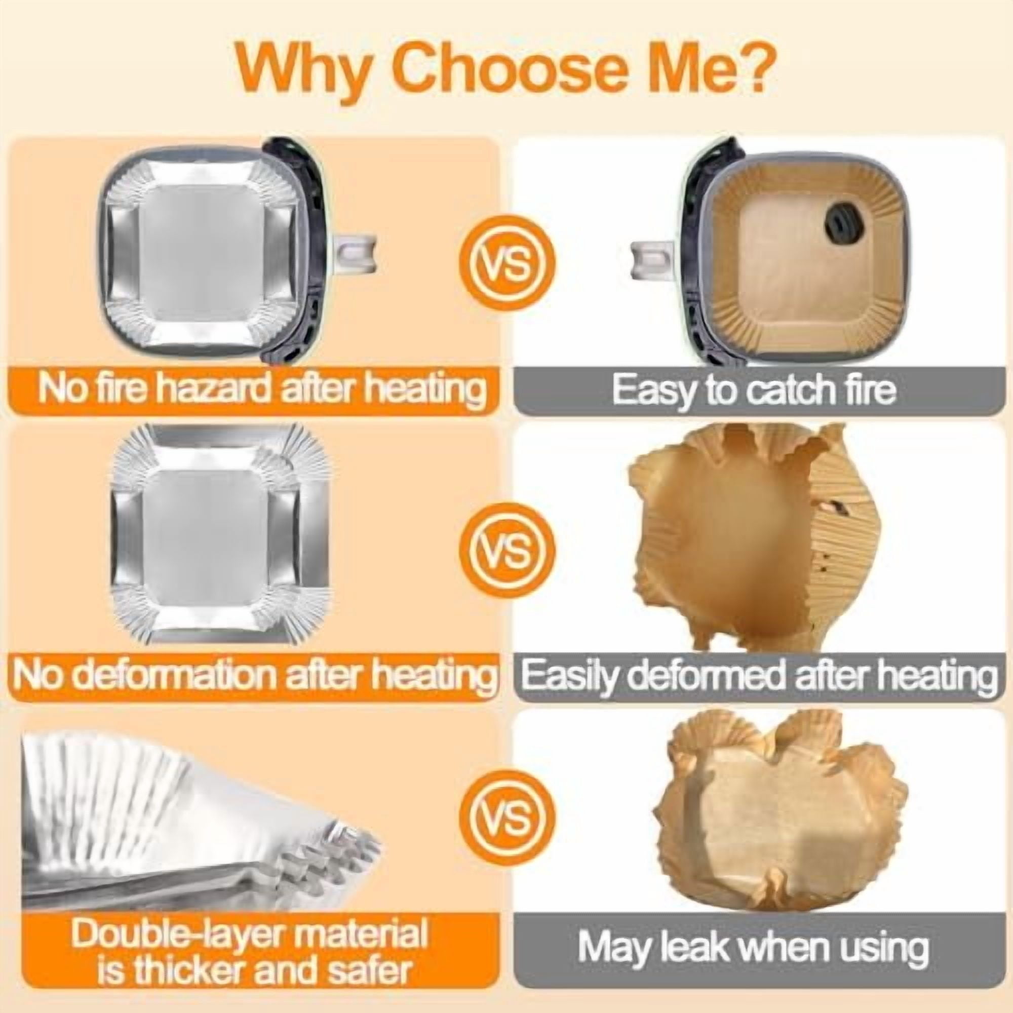 Air Fryer Paper Liners, 100Pcs Aluminum Foil Air Fryer Disposable Paper Liner, 6.3” Square Non-stick Sheets, Food Grade Aluminum Foil for Baking, Frying, Grilling, Roasting Microwave