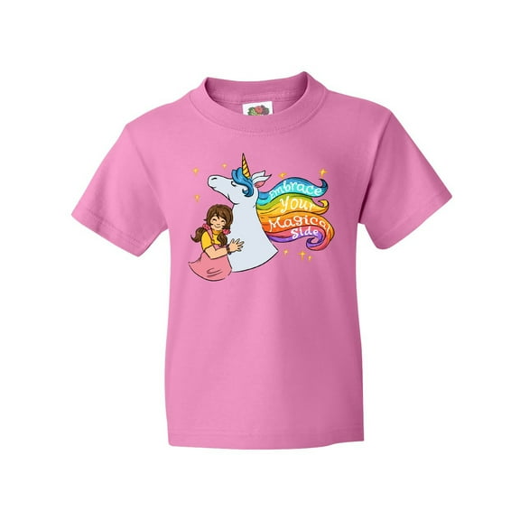 Inktastic Embrace Your Magical Side Girl Hugging A Unicorn Youth T-Shirt