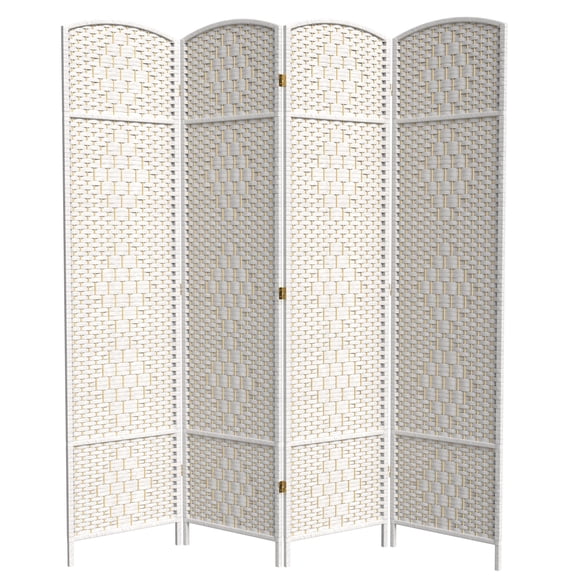 7 ft. Tall Faux Rattan Fiber Diamond Weave Privacy Screen Room Divider - White - 4 Panels