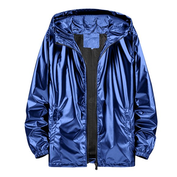 Kwasome Coats For Mens Fashionable Bright Face Pocket Cardigan Zipper Thin Coat Jacket Blue Jacket For Mens 2Xl