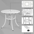 thumbnail image 3 of Cast Aluminum Round Patio Dining Tables, 23.6" Dia Engraved Cast-Top Aluminum Table with 2" Umbrella Hole, Lawn Garden Tables Perfect for Patio, Backyard or Garden All Weather (White), 3 of 7
