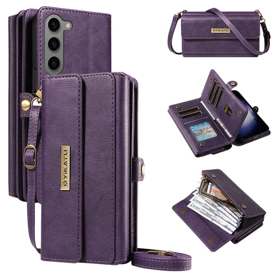For Samsung Galaxy S23 Wallet Case with Card Slots / Zipper Purse,RFID Blocking Large Capacity PU Leather Phone Case Men Women's Wallets with Crossbody Strap for Travel Daily Carrying,Purple