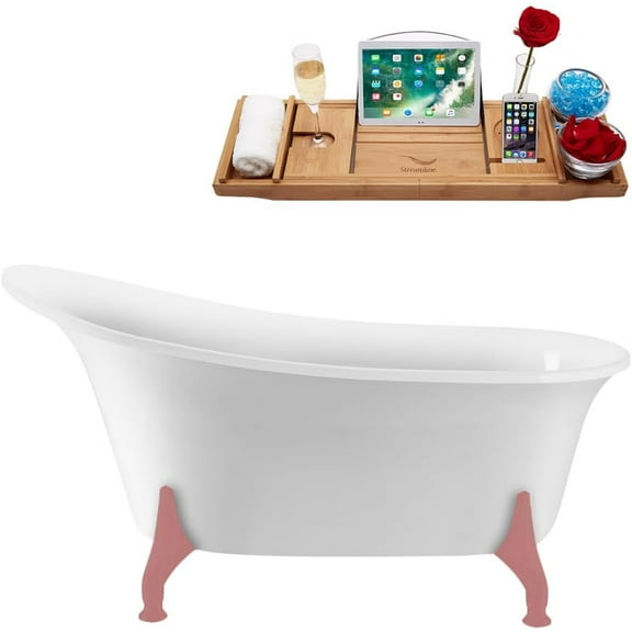 59" Streamline N1100PNK-IN-PNK Clawfoot Tub and Tray With Internal Drain
