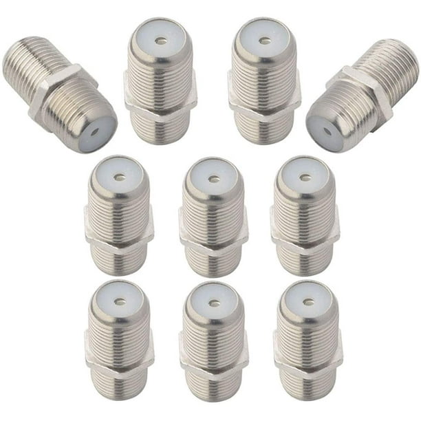 Conectores coaxiales RF tipo F Adaptador RG6 Conector de antena hembra F hembra a conector coaxial hembra Conector de cable tipo F (agujero) para antena de TV, niquelado Paquete de 2 Adepaton CZDZ-ST37-3