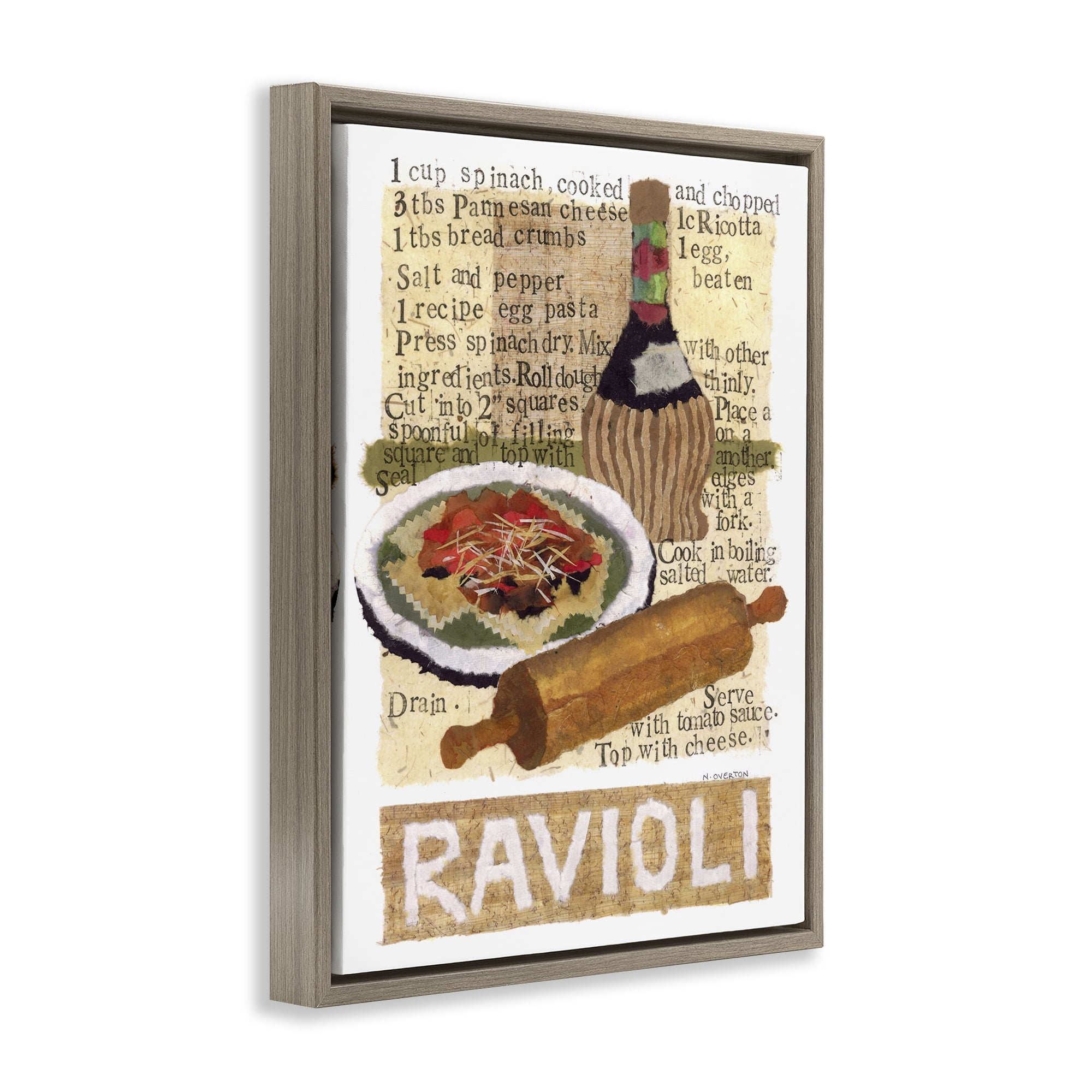 Stupell Industries Vintage Ravioli Recipe Food & Beverage Painting Brown Floater Framed Art Print Wall Art, 17 x 21