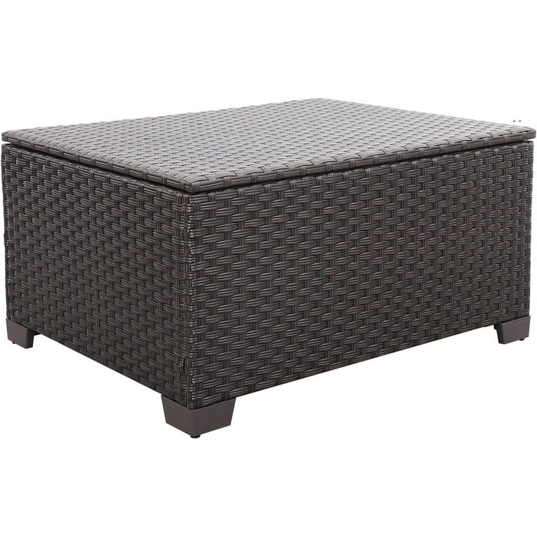 WAROOM Outdoor PE Wicker Coffee Table Resin Rattan Patio Table Garden Furniture Backyard Storage Table with Waterproof Lining Bag Brown Walmart