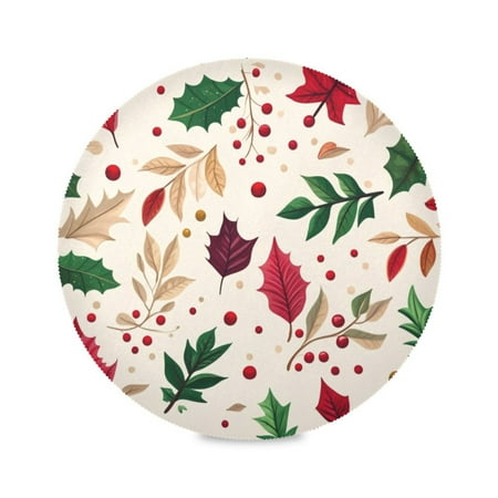 

Round Plate Mat 15.4x15.4 Inchesx1 Placemat Table Mat Kitchen Mat Coffee Mat Fabric Thick Strong Wear-Resistant Heat Resistance Cartoon Leaf Christmas Style