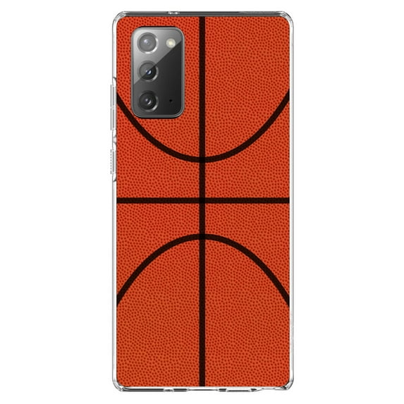 DistinctInk Clear Shockproof Hybrid Case for Galaxy Note 20 ULTRA (6.9" Screen) - TPU Bumper, Acrylic Back, Tempered Glass Screen Protector - Basketball Drawing - Basketball