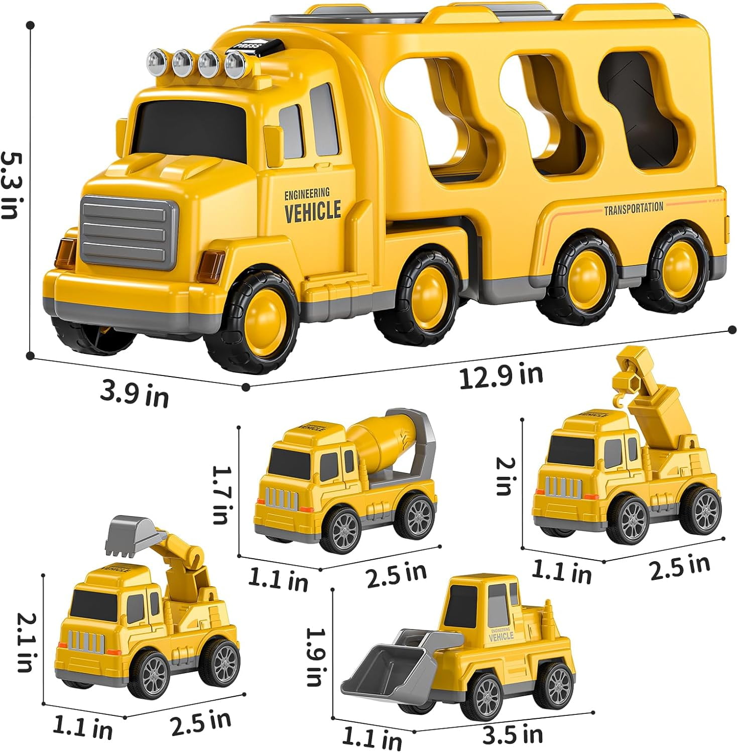 TYMZDYN Construction Truck Boy Toys for 3-5 Year Old Toddlers - Toys for 3 4 5 6 7 Years Old Engineering Transport Vehicle Carrier Truck, Kids Excavator Crane Gift Toys for Boys & Girls Aged 4-6