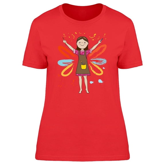 Girl Artist On Paint Splashes T-Shirt Women -Image by Shutterstock, Female Large