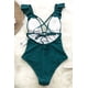 thumbnail image 3 of Traje de baño de una pieza para mujer con volantes y escote en V profundo con tiras Trajes de baño, 3 of 6