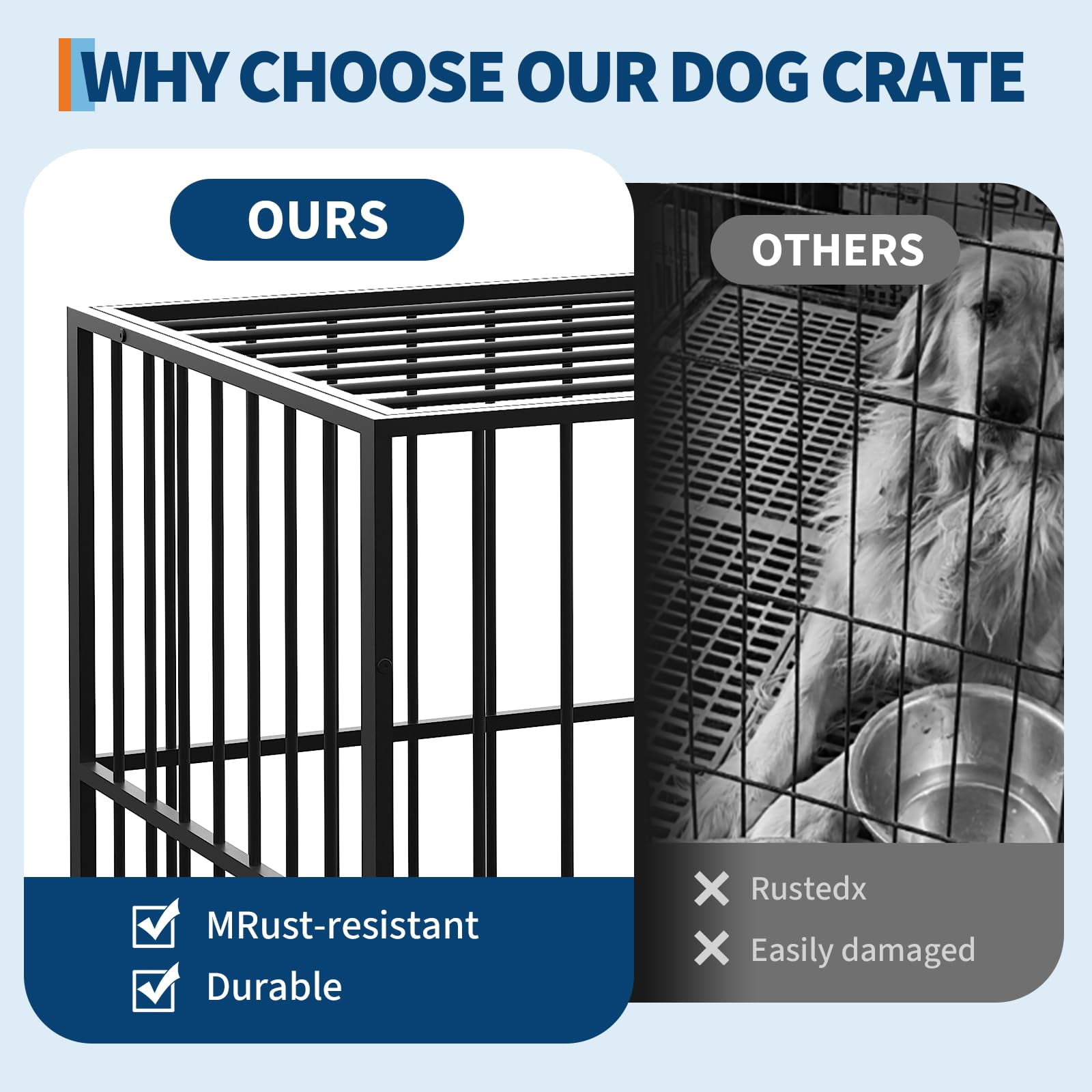 Huisuilinss Indestructible Dog Crate,Stainless Steel Dog Kennel Indoor,Stackable Escape Proof Dog Cage With Wheels,Double Door,Removable Tray For High Anxiety Dogs
