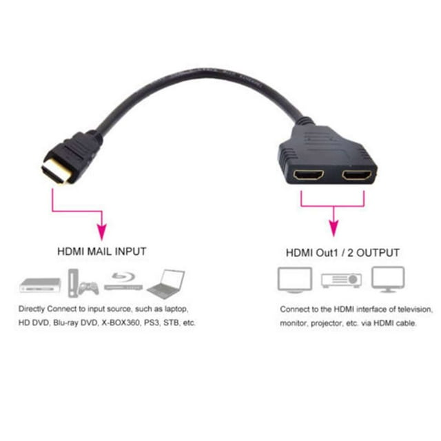Wweixi 30CM Cable Splitter Cable 1 Male to Dual HD 2 Female Splitter Cable Converter Adapter HD Switch for PC Display 30cm 1Set