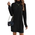 thumbnail image 6 of Women Long Sleeve Oversize Turtle-Neck Sweater Dress Cable Knit Short Dresses Vacation Winter Clothes Black L, 6 of 9