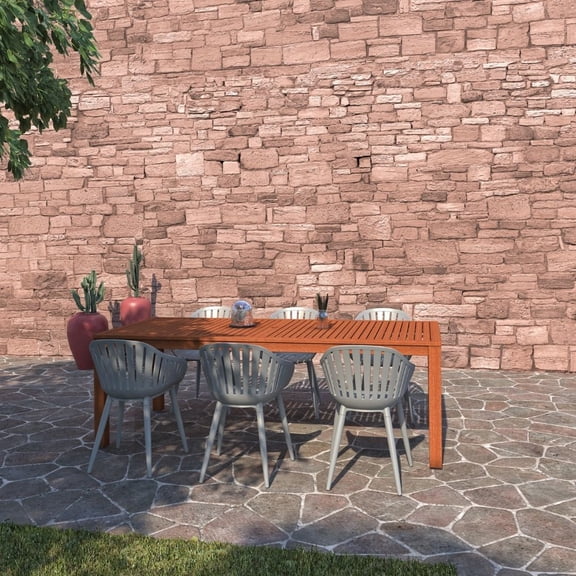 Amazonia Paraty 7-Piece Patio Dining Table Set | Eucalyptus Wood & Aluminium| Ideal for Outdoors and Indoors, Grey