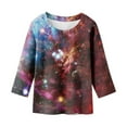 thumbnail image 3 of Girl Fall Blouses Casual Starry Sky Print Round Neck 3/4 Sleeve Children Brown Fall Tops for Girls Trendy for 6-7 Years, 3 of 4