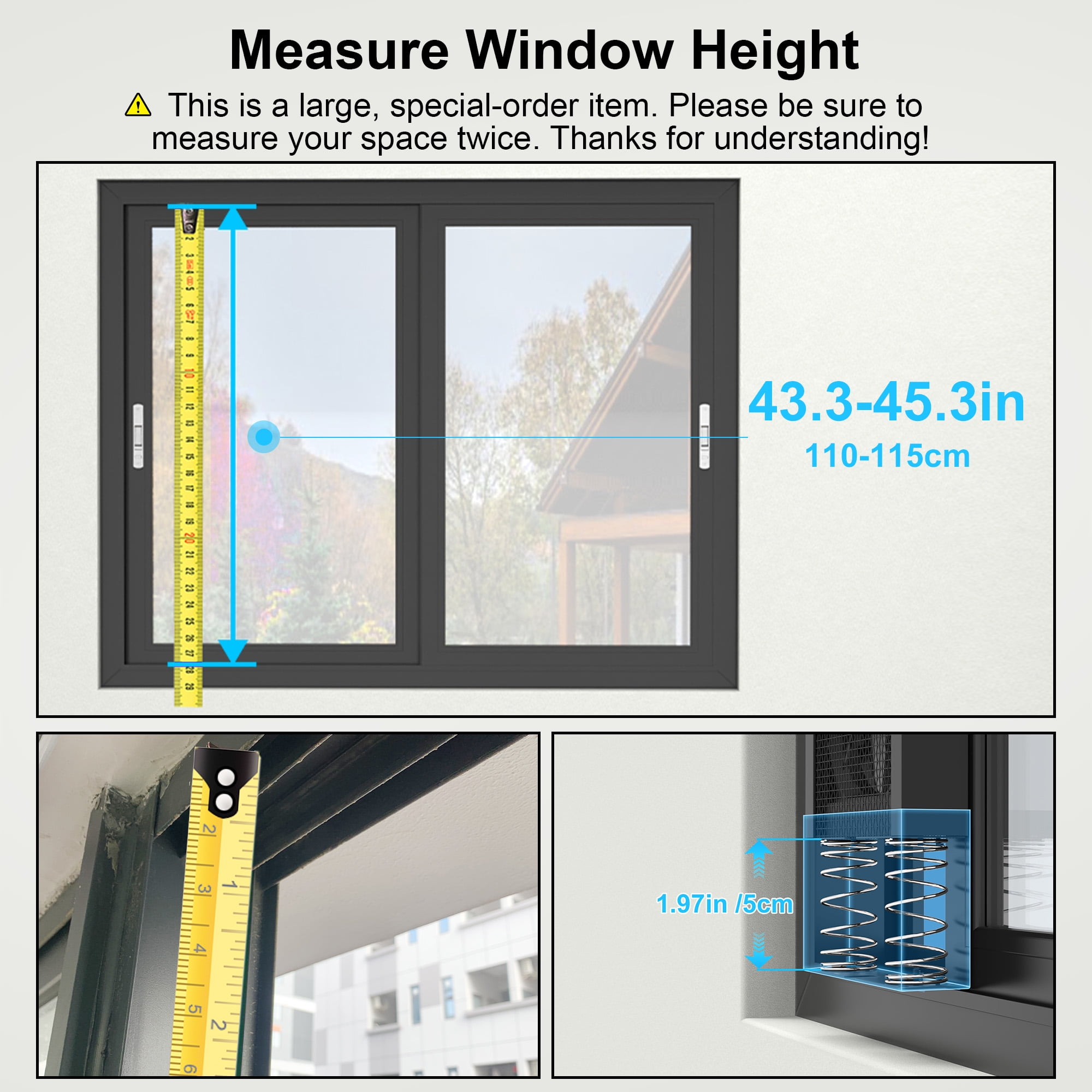 43.3-45.3 Inch Vertical Window Exhaust Fan for Sliding Windows – Attach Firmly to Window Top and Bottom Frames Tool-Free Installation with Variable Speeds for Garages, Attics with Poor Airflow (Black