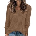 thumbnail image 2 of VBTAPA Womens Ribbed Knit Tunic Tops Square Neck Long Sleeve Knitted Sweater Side Split Casual Pullover Going Out Blouse Clearance Sale Khaki XXL, 2 of 8