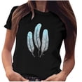 thumbnail image 1 of Awdenio Summer Feather Print Tops for Womens Plus Size Crewneck Tees Roll Sleeves Pullover Loose Tshirt, 1 of 7