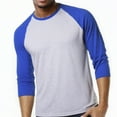 thumbnail image 5 of Men's 3/4 Sleeve Crew Neck Baseball Shirt, Casual Dynamic Cotton Raglan T Shirts, Royal Blue/Heather Gray 2XL, 1 Pack, 5 of 7