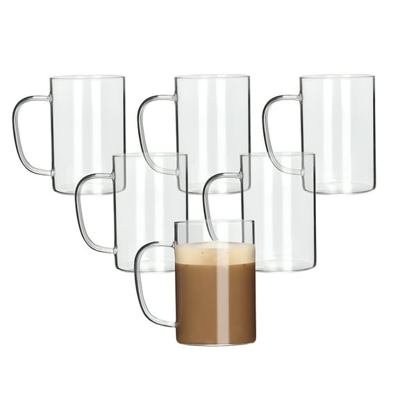 ACDANC Coffee Mug Set of 6,Clear Glass Cups 15oz (450ml) for Juice Milk Tea Coffee