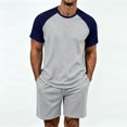 thumbnail image 2 of Bovxnpu Mens Pajamas Set Crewneck Short Sleeve Pajama Set Sleepwear, 2 of 7