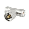 thumbnail image 1 of Adaptador de conector coaxial tipo T UHF macho a doble UHF hembra tono plateado, 1 of 1