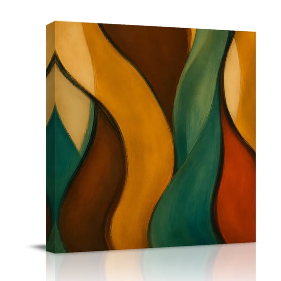 Canvas Wall Art, Green Orange Framed Canvas Prints for Bedroom Office, Abstract Art Modern Boho Large Gallery Wrapped Wall Decor for Home Office, Gifts, 16"x16" Ship Next Day