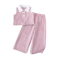 thumbnail image 3 of WAVSUF Kids Girls Outfit Sets 2 Piece Henley Tank Tops and Wide Leg Pants Strap Print Summer Daily Trendy Clothes Pink Size 5t, 3 of 9