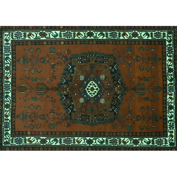 Ahgly Company Indoor Rectangle Persian Turquoise Blue Traditional Area Rugs, 8' x 12'