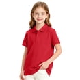 thumbnail image 2 of Girls Collared School Uniform Polo Shirts Kid Short Sleeve Pique Polo Shirt,Red 130, 2 of 8