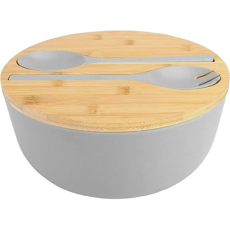 

Large Salad Bowl with Lid Bamboo Fiber Salad Serving Bowl Set with Utensils 9.8inches Mixing Bowl with Servers Solid Bamboo Wooden Bowl for Salad Fruits Vegetables and Pasta(Gray)