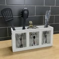thumbnail image 6 of Utensil Holder Countertop,Kitchen Utensil Holder,Wood Flatware Organizer,13*6*4IN Rustic Utensil & Silverware Holder for Forks, Spoons, Knives(White), 6 of 8