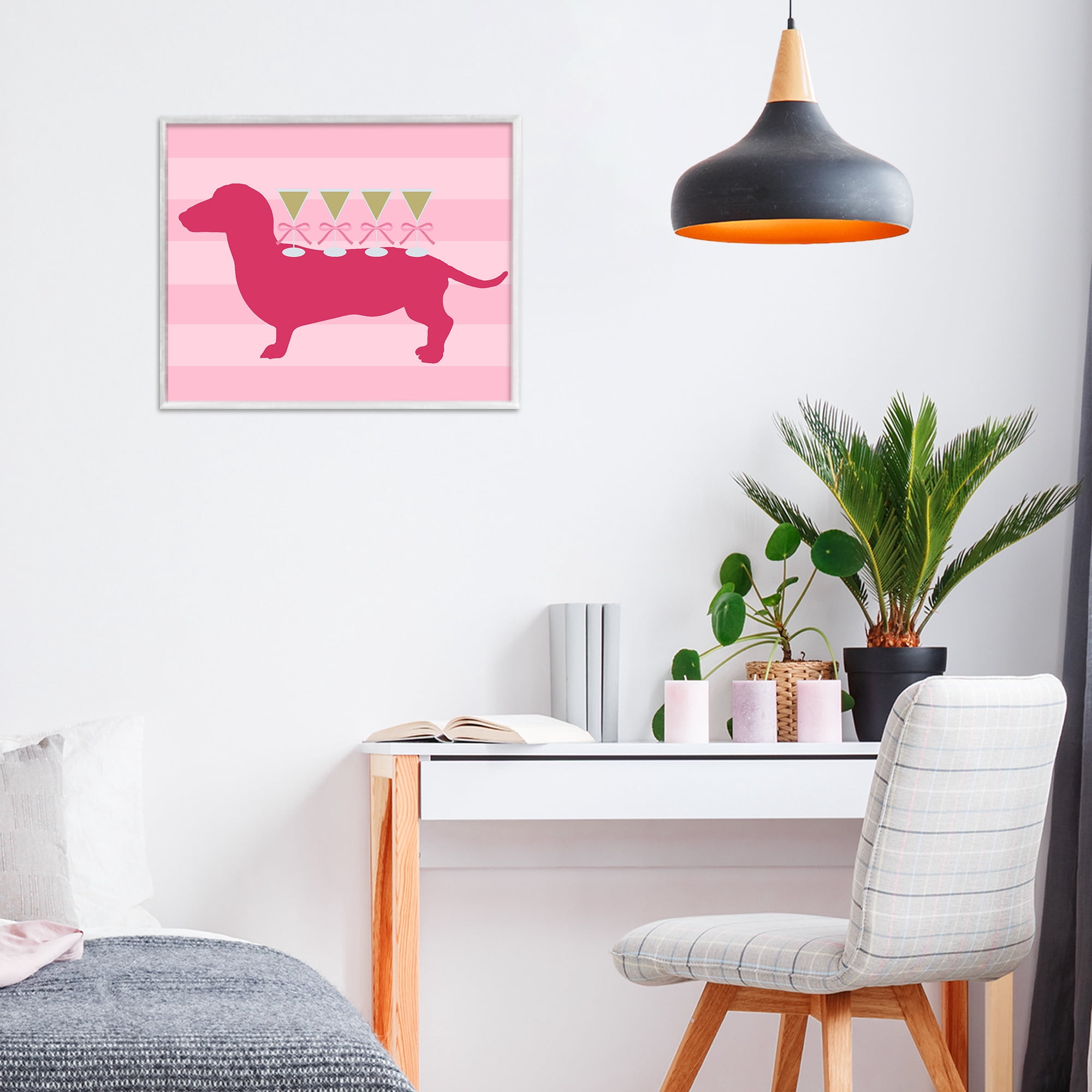 Stupell Industries Pink Dachshund With Martinis White Framed Giclee Art, design by Lil' Rue