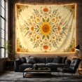 thumbnail image 6 of Radial Sunflower Mandala in a Distressed Parchment Background, Nostalgic Folk Art for Flower Lovers, Botanical Wall Decor Housewarming Gift Tapestry Wall Hanging for Bedroom and Living Room, 6 of 7